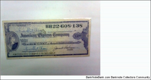 american express company. american travellers cheque 50 U.S dollar, stamped in kuala lumpur Banknote