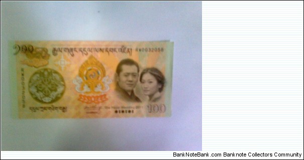 100 ngultrum. commemorative note of the royal wedding of the bhutanese king & queen. scarce note! Banknote