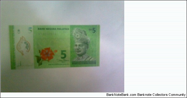 malaysia new 5 ringgit(polymer). same serial number as the new malaysian 1 ringgit(polymer) Banknote