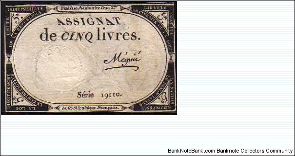 5 Livres__ pk# A 76__ 31.10.1793__ Different Signature  Banknote