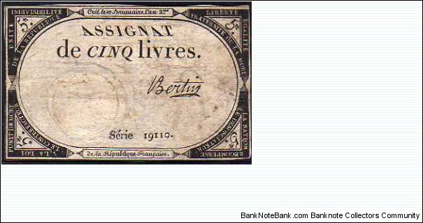 5 Livres__ pk# A 76__ 31.10.1793__ Different Signature  Banknote