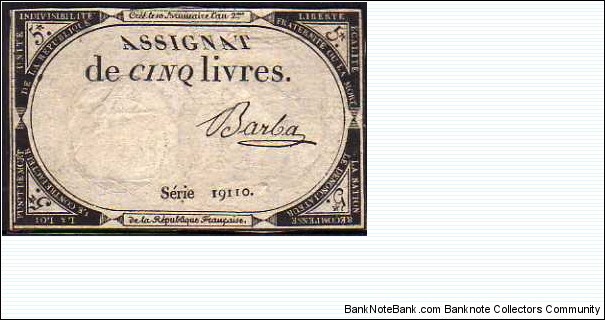 5 Livres__ pk# A 76__ 31.10.1793__ Different Signature  Banknote