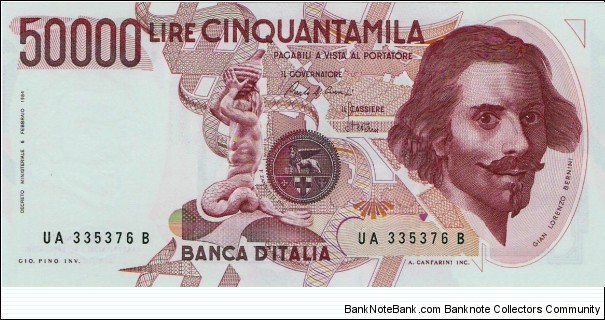 50.000 Lire 'Bernini, Type 1 Banknote