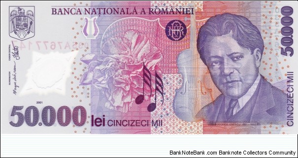 Romania 50k lei 2001, polymer Banknote