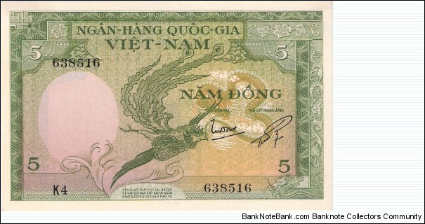 5 dong; 1955.  Part of the Dragon Collection! Banknote