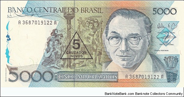 Brazil 5 cruzados novos 1989 Banknote