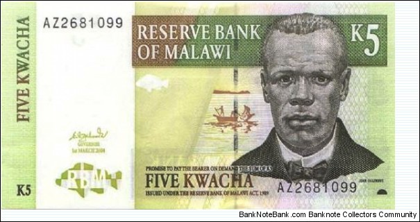 Malawi 5 Kwacha 2004 P36b Banknote