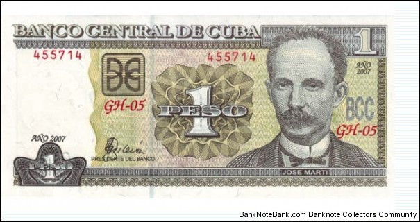 Cuba Banknotes Pick 124c 1 Peso 2007 Banknote