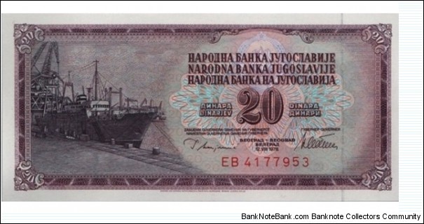 Yugoslavia - 20 Dinara - 1978 Banknote