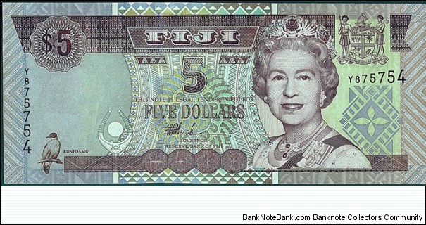 Fiji N.D. 5 Dollars.

Cut unevenly. Banknote
