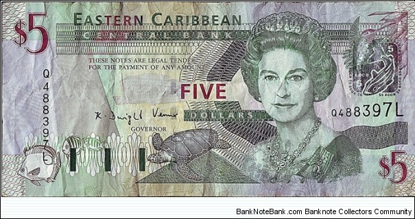 St. Lucia N.D. 5 Dollars. Banknote