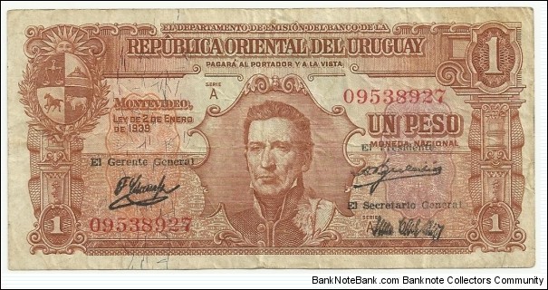 Uruguay 1 Peso (02-01-1939) type1 Banknote