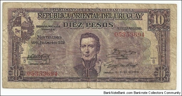 Uruguay 10 Pesos (02-01-1939) Banknote