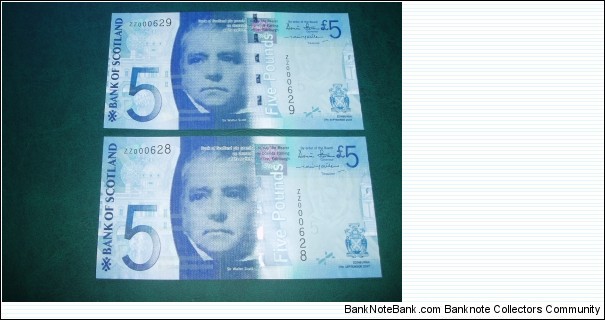 2007 Bank of Scotland Replacement notes from the Bridges Series. Banknote