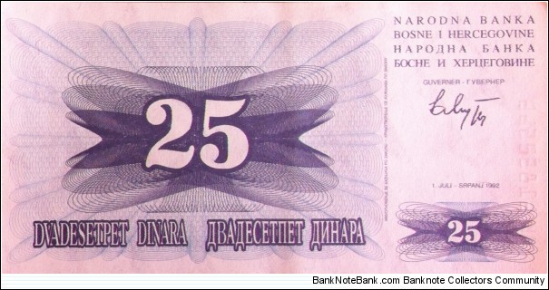 Bosnia and Herzegovina 25 Dinara Banknote