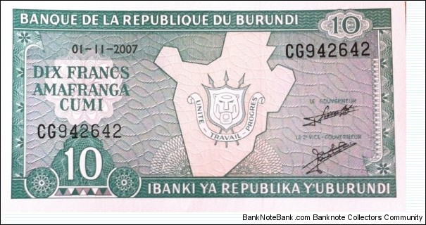 Burundi 10 Francs  Banknote