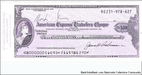 100 Dollars(American Express Travelers Cheque 1983) Banknote