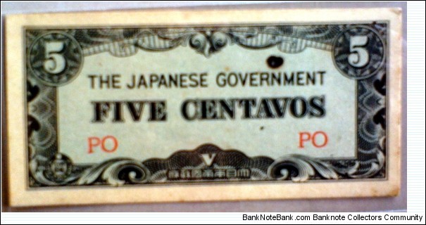 Japanese Invasion Money; 5 Centavos;  Banknote