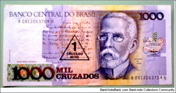 1 Cruzado Novo, Banco Central do Brasil
Joaquim Maria Machado de Assis / 1o de Março Street (Rio de Janeiro, 1905) Banknote