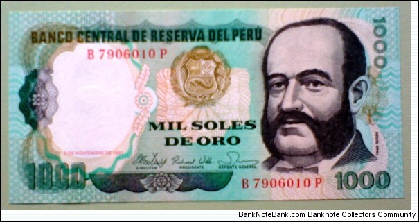 1000 Soles de Oro, Banco Central de Reserva del Perú
Miguel Grau / Fishermen Banknote