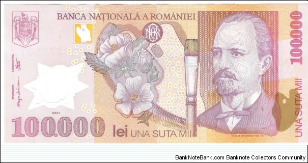 100.000 Lei(ver.2-Polymer Issue 2001) Banknote