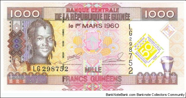 1000 Francs(50th Anniversary of Central Bank and Guinean Currency 2010) Banknote