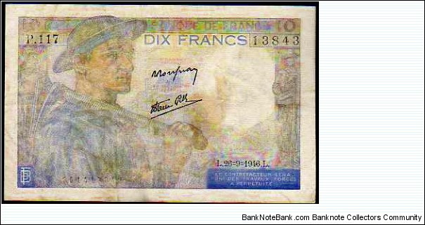 10 Francs__
pk# 99 d__
29-9-1946 Banknote