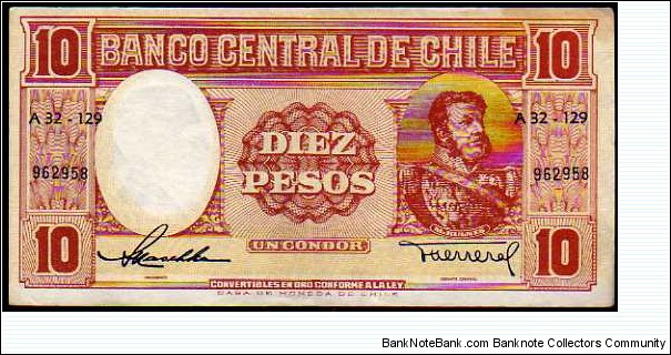 10 Pesos (1 Condor)__
pk# 120 (1)__
ND 1958-1959 Banknote