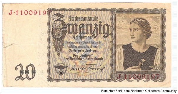 20 Reichsmark(Third Reich 1939) Banknote