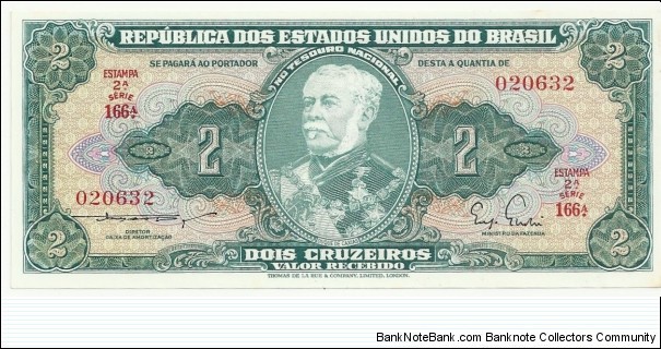 Brazil 2 Cruzeiros 1956-green Banknote