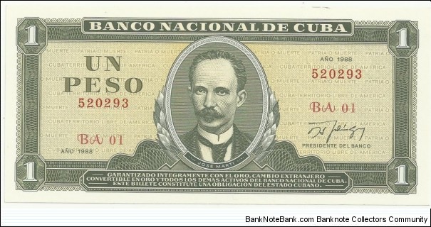Cuba 1 Peso 1988 Banknote