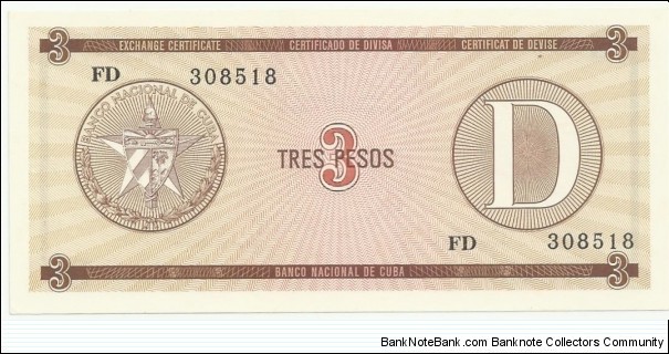 Cuba 3 CUC D-ExCertificate Banknote