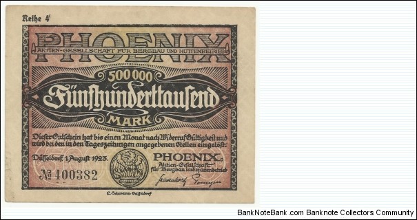 Germany 500000 Mark 1923 - Phoenix Banknote