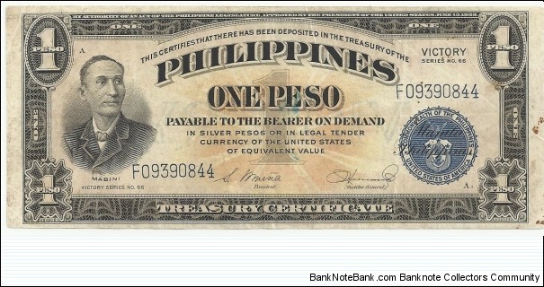 Philippines-USA 1 Peso 1944 - VICTORY Banknote