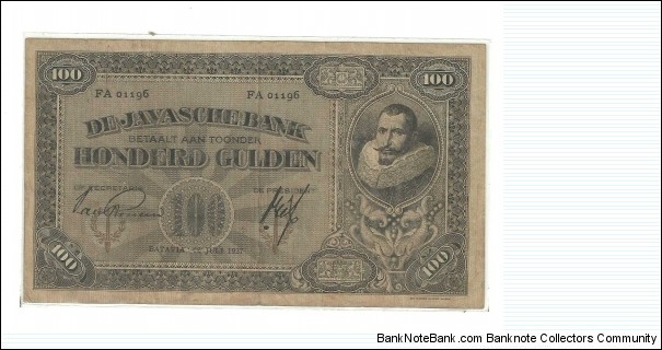 100 Gulden COEN II Series, Batavia 1925 - 1931 Banknote