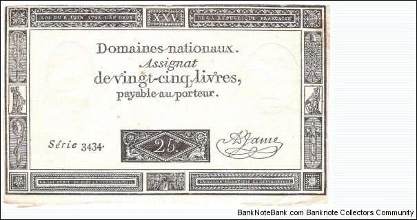 25 Livres(Assignat 1793)  Banknote