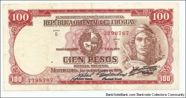 Uruguay 100 Pesos 1939 Banknote