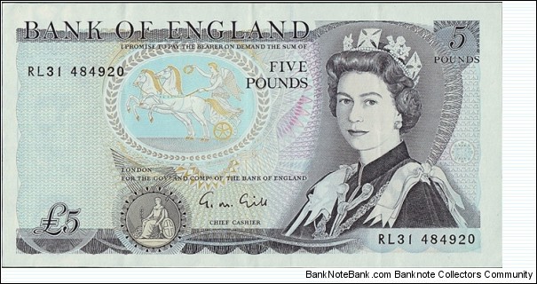 England N.D. 5 Pounds.

Plate letter 'L' at the bottom on the back. Banknote