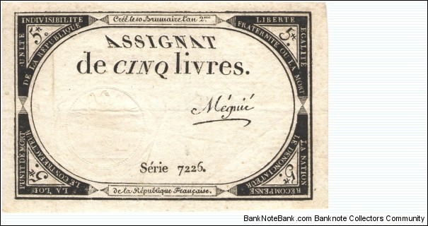 Assignat de 5 livres Banknote