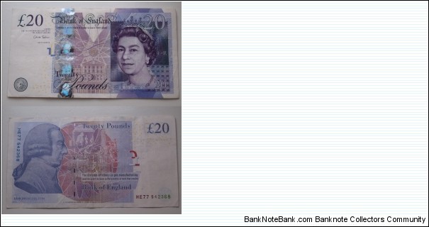 20 Pounds. Chris Salmon signature. Banknote