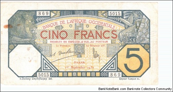 5 Francs(Occidental Africa 1932) Banknote