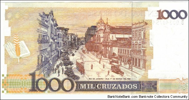 1 New Cruzado on old 1000 cruzado note Banknote