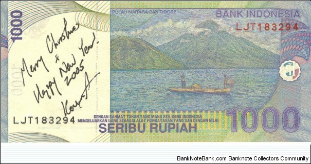 1000 Rupiah - Christmas Greetings note from Kevin Au - 2005  Banknote