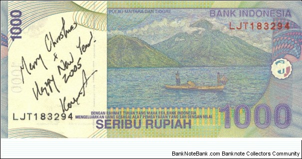 1000 Rupiah - Christmas Greetings note from Kevin Au - 2005  Banknote