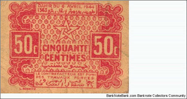 50 Centimes - French Protectorate  Banknote