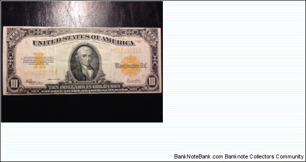 A very nice $10 gold certificate, the last of the large size notes. Banknote