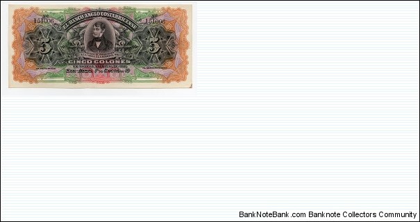 5 Colones El Banco Anglo Costarricense Banknote