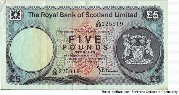Scotland 1975 5 Pounds. Banknote