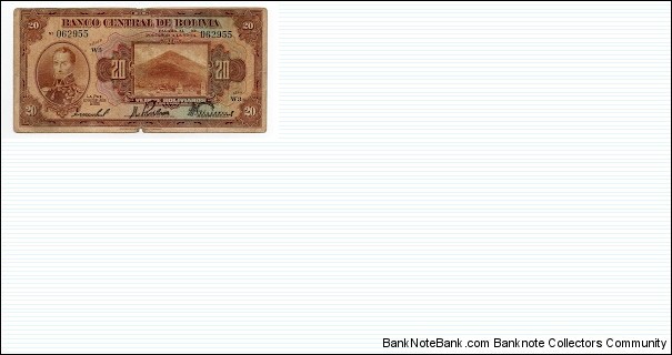 20 Bolivianos Banco Central de Bolivia Banknote