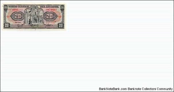 20 Sucres Banco Central del Ecuador Banknote